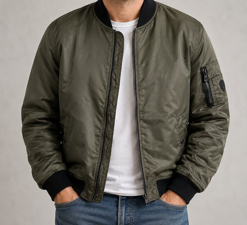 GUESS Men’s Bomber Jacket Olive Green Military Full Zip Size Medium